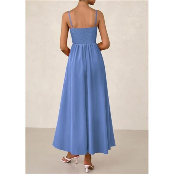 Women's Smocked | Maxi Dress | 2025 Summer | Beach Sundress | Casual | Blue - Picture 2 of 6